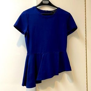 BCBGMaxazria Peplum Asymmetrical Blue Top Size M